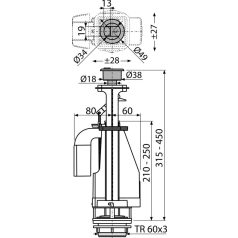   Alcaplast öblítőszelep monoblokkos wc-hez dupla gombbal 315-450mm A08A