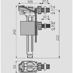   Alcaplast töltő szelep Univerzális 3/8" és 1/2" és falsít alatti tartályokba is alkalmazható fém A160UNI