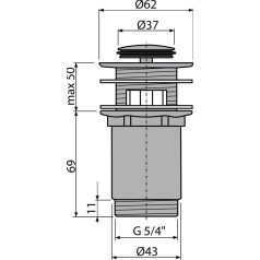   Alcaplast CLICK/CLACK mosdó leeresztő 5/4", túlfolyóval, fém, kis dugóval A391