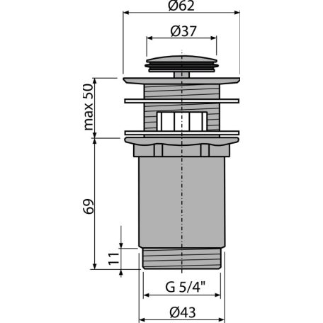 Alcaplast CLICK/CLACK mosdó leeresztő 5/4", túlfolyóval, fém, kis dugóval A391