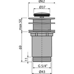   Alcaplast CLICK/CLACK mosdó leeresztő 5/4", túlfolyó nélkül, fém, kis dugóval A394
