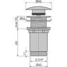 Alcaplast CLICK/CLACK mosdó leeresztő 5/4", túlfolyó nélkül, fém, nagy dugóval A395