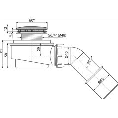   Alcaplast zuhanytálcaszifon, túlfolyó nélküli d50/40 l=65 A471CR-50