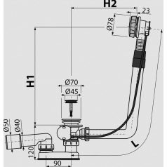 Alcaplast A55K kádszifon automata bowdenes krómozott