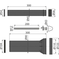   Alcaplast M9000 Wc bekötő készlet falsík alatti rendszerhez L=300mm
