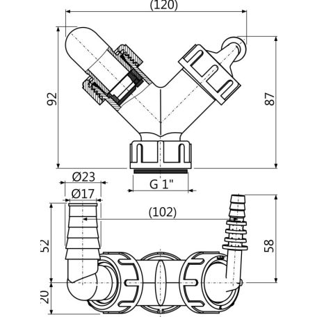 Alcaplast dupla csonk 1"-8-23 P149