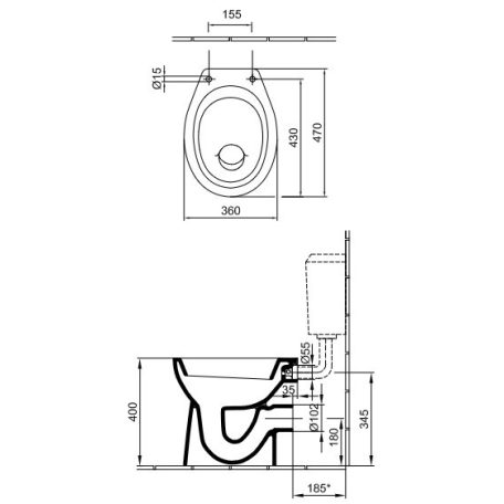 Alföldi BÁZIS WC csésze Hátsó kifolyású, lapos öblítésű 4030 01 01