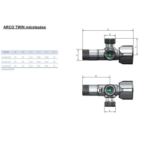Arco Twin mosógéptöltő iker sarokszelep 1/2"-3/4"-3/4"