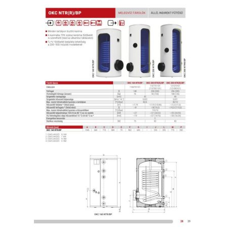 Drazice OKC 160 NTR/BP indirekt tároló, álló, 1 hőcserélővel