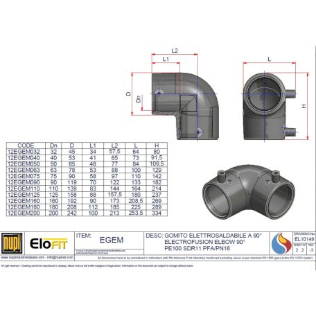 Kpe elektrofitting könyök  90/90° PE100 SDR11 E0100020090000090110