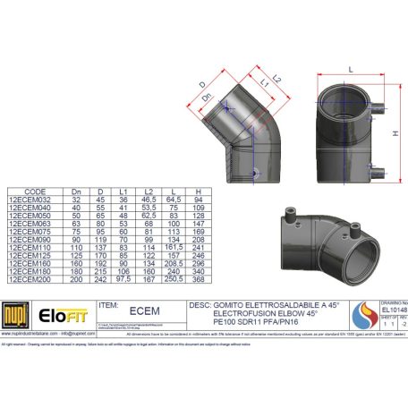 Kpe elektrofitting könyök 160/45° PE100 SDR11 E0100020160000045110