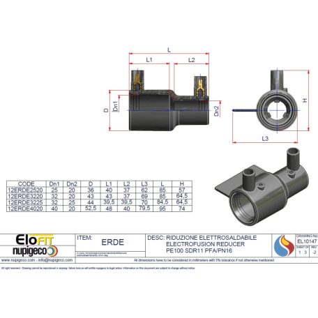 Kpe elektrofitting szűkítő  25/ 20 PE100 SDR11 E0100030025002000110