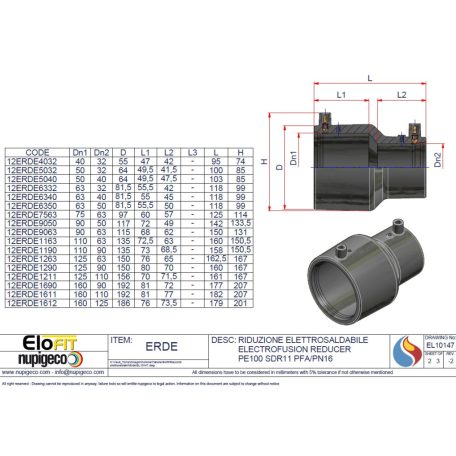 Kpe elektrofitting szűkítő 125/ 63 PE100 SDR11 E0100030125006300110