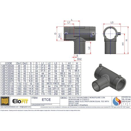 Kpe elektrofitting T-idom hosszú leágazással  40 PE100 SDR11 E0100090040000000110