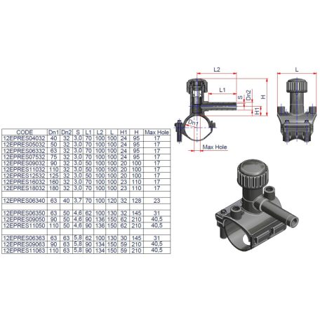 Kpe elektrofitting nyeregidom megfúrós 110/ 63 PE100 SDR11 E0100150110006300110