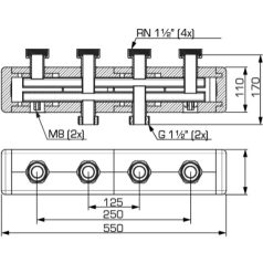   ESBE GMA421 osztó 2 körös, hőszigeteléssel 2x6/4" KM 4x6/4" hollandi