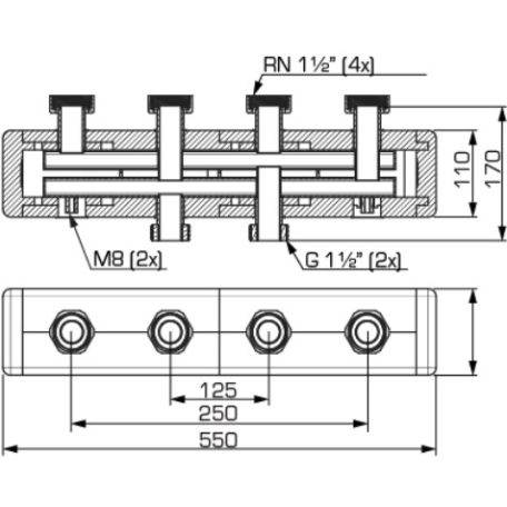 ESBE GMA421 osztó 2 körös, hőszigeteléssel 2x6/4" KM 4x6/4" hollandi