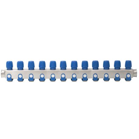 Osztó rozsdamentes szelepes kék 1"BB 12x3/4"KM