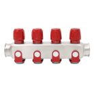 Osztó rozsdamentes szelepes piros 1"BB  4x3/4"KM