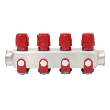 Osztó rozsdamentes szelepes piros 1"BB  4x3/4"KM