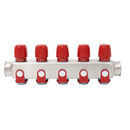 Osztó rozsdamentes szelepes piros 1"BB  5x3/4"KM