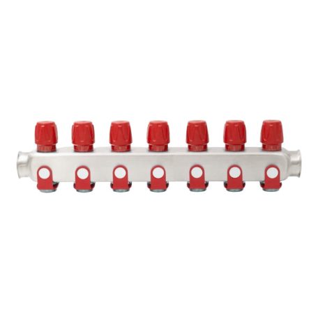 Osztó rozsdamentes szelepes piros 1"BB  7x3/4"KM