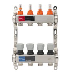   Osztó-gyűjtő áramlásmérős INOX  4 körös, beépített végelemmel, digitális hőmérővel 1”x3/4” EVP-DSF3411/4