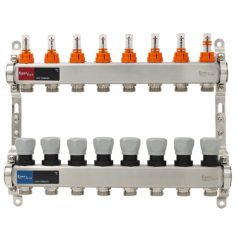   Osztó-gyűjtő áramlásmérős INOX  8 körös, beépített végelemmel, digitális hőmérővel 1”x3/4” EVP-DSF3411/8