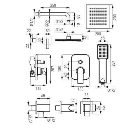Ferro Algeo Square falsík alatti zuhanyrendszer szett, króm