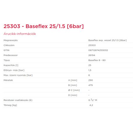 Flamco Baseflex tágulási tartály fűtésre  25l 6b