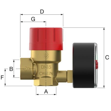 Flamco Perscomano biztonsági szelep 1/2" 2,5bar +manométer 27687