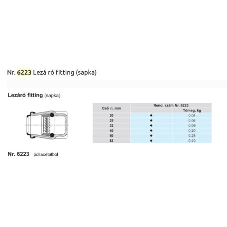 Hawle 6223-0300-30 ISO fitting zárósapka  D20 PN16 POM