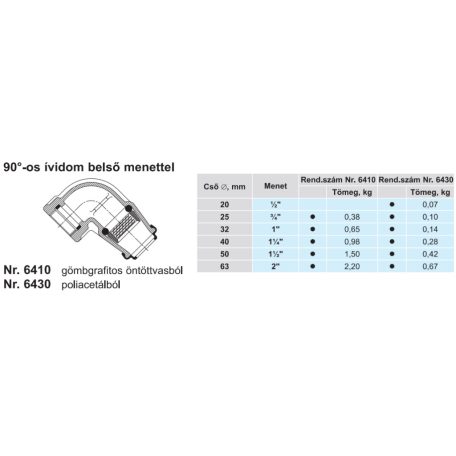 Hawle 6410-0500-30 ISO fitting könyökidom tok-belső menettel D25-3/4" PN16 GG