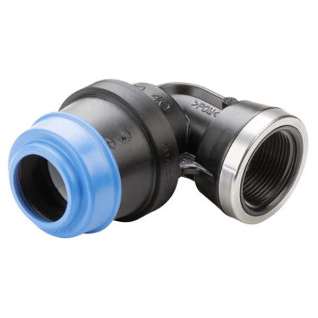 Hawle 6430-1300-30 ISO fitting könyökidom tok-belső menettel D63-2" 90° PN16 POM