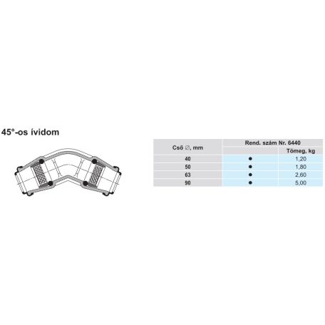 Hawle 6440-1300-30 ISO fitting ívidom tok-tok D63 45° PN16 GG