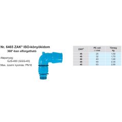   Hawle 6465-0509-30 ZAK46 elforgatható könyökidom ISO tokkal D25 90° PN16 GGG