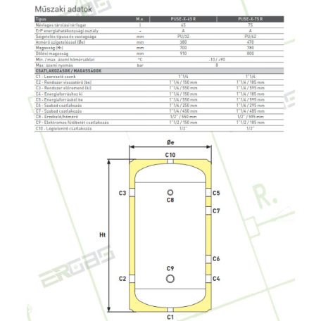 Heizer puffertartály PUSE X  45R inox hűtés/fűtés 45l hőcserélő nélkül fali
