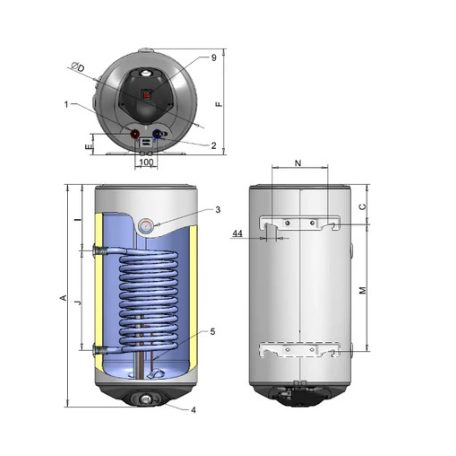 Heizer indirekt tároló SR100 kerek, 1 hőcserélővel, készülék alá