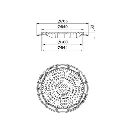 Csatorna fedlap ÖV. kör alakú aknafedlap EURO C (C-250)  víznyelőrácsos 600mm-es 893063