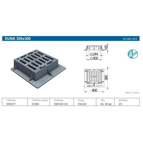 Víznyelőrács DUNA 300x300mm (D-400) 994277