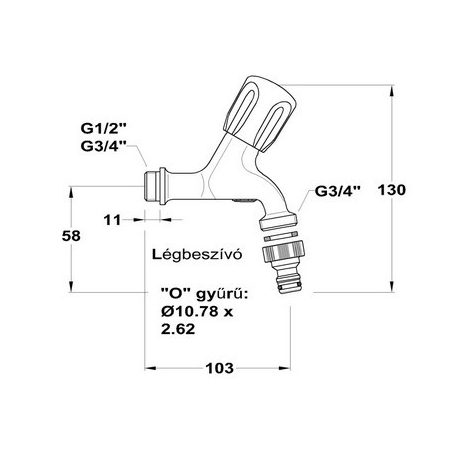 Mofém kifolyószelep gyorscsatlakozási lehetőséggel, légbeszívóval 1/2" 162-0007-00
