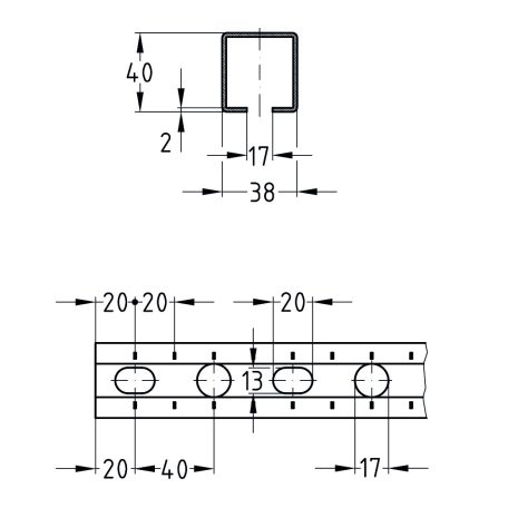 MÜPRO MPC-szerelősín 38/40/2,0 3040mm, horganyzott 129945