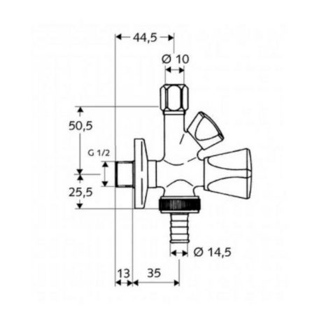 Schell Sanland sarokszelep kombinált 1/2"-3/8"-3/4" 970160000