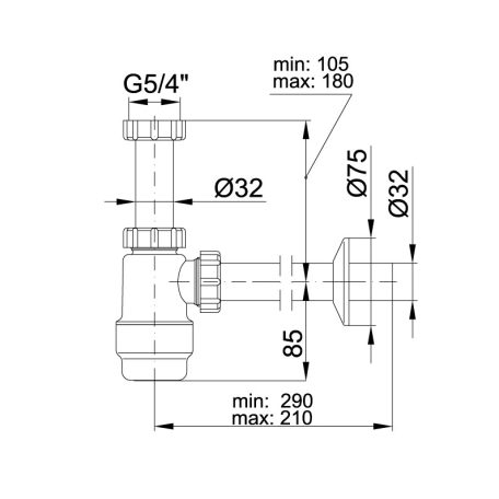 Styron 533-2 búraszifon leeresztőszelep nélkül 5/4" D32