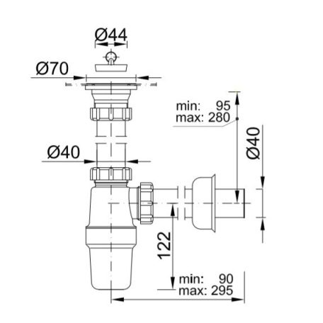 Styron 538-2 búra mosogatószifon 1 medencés leeresztőszeleppel 6/4" D40