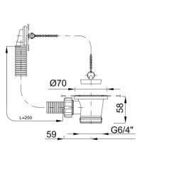   Styron 538-5 mosogatószifonhoz leeresztőszelep túlfolyóval 6/4"