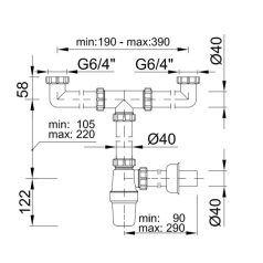   Styron 539-2 búra mosogatószifon 2 medencés leeresztőszelep nélkül 6/4" D40