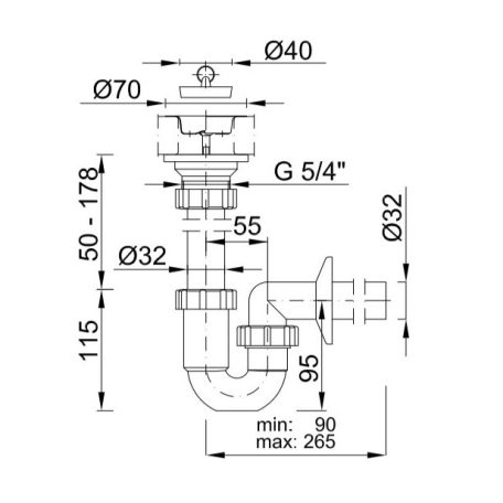 Styron 638-32-1 Csőszifon leeresztőszeleppel 5/4" D32