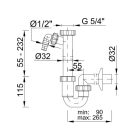 Styron 638-32-2 Csőszifon leeresztőszelep nélkül, mosogatógép csatlakozóval 5/4" D32