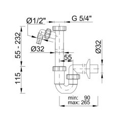   Styron 638-32-2 Csőszifon leeresztőszelep nélkül, mosogatógép csatlakozóval 5/4" D32